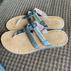 UGG Black and Tan Sandals with Flat Sole